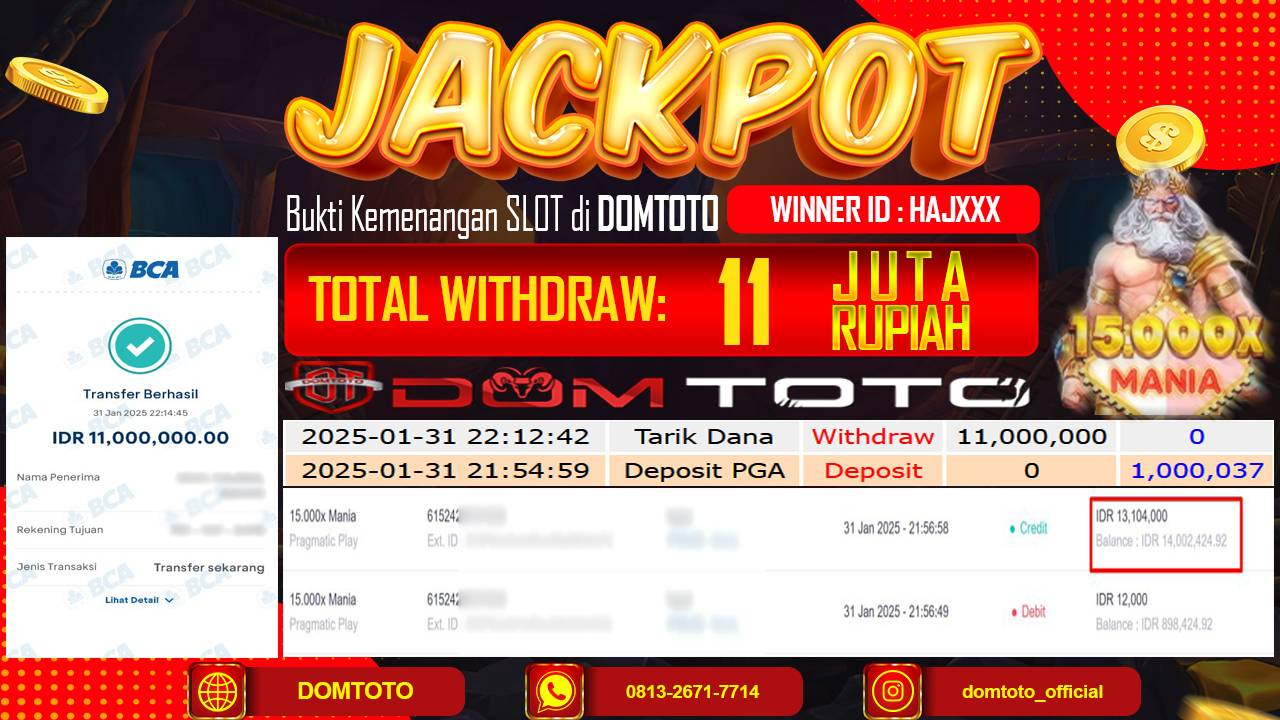 JACKPOT SLOT 15.000X MANIA 1 FEBRUARI 2025